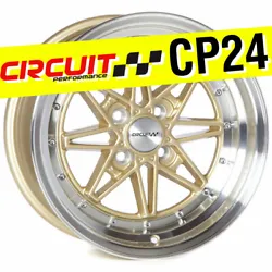 Four (4) Circuit Performance CP24 15x8 Gloss Gold with Machined Lip 4-100 +25mm Wheels. Lip Specs 3.75″ Machined Lip....