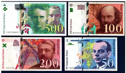 4 Billets- 500/200/100/50 francs (1995-1998).