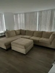 2 piece Sectional with chaise and ottoman and 3 accent chairs. Light color fabric easily steamed clean. Gently used,...