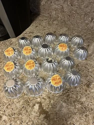 Vintage Jell-O advertising molds. Some have stickers that say this mold, free with purchase of two 6 ounce packages of...