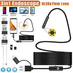 LED Quantity 6LED. Type 6 LED USB Endoscope. 🎁 1 x 3 in 1 Industrial Endoscope. Resolution 7.0mm lens is 640 480....