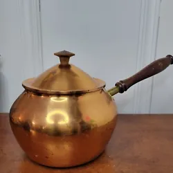 Vintage Tagus Portugal Small Copper Pot W/ Lid Wooden Handle R72 Saucepan.