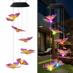 Solar Power features a unique design with six Large Pink Yellow butterfly hanging under the wire. Light Sensor- Lights...