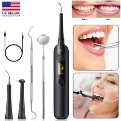 5 Cleaning Modes & No Noise: Tartar remover for teeth has 5 adjustable vibration strength modes：sensitive, soft, gum...