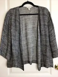 Eileen fisher gray black striped organic linen blend open front swing jacket M. Jacket is in very good preowned...