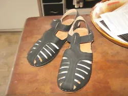 Black Suede Sling Back Sandals Rubber Soles, Size 8.