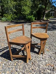 These Triangular Mission Oak Chairs will be an instant conversation starter in your living room!  Solid oak...