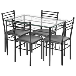 Package includes:  1 x Glass top table  4 x upholstered Chair  Color: As picture show  Material: Iron + Glass+ Sponge ...