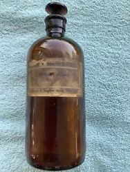 Vintage Brown/Amber Apothecary Pharmacy Jar W/glass Stopper. The label reads E.H. Sargent & Co., Ortho Tolidine...