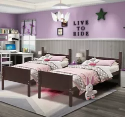 Gymax wooden twin over twin bunk beds convertable 2 individual twin beds espresso.