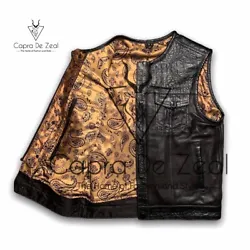1.1-1.2mm Diamond Naked Cowhide. this vest is a Capradezeal custom which we proudly make. Genuine Leather. Two buttoned...