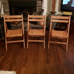 3 Vintage Wood Folding Chairs Lot Mid Century Wooden Slat Seat MCM Antique. Condition is Used. Shipped with USPS Ground...