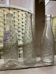(SET OF 3)Vintage Dr Pepper Clear EMBOSSED Bottle -Good For Life- FREE SHIPPING. Condition is Used. Shipped with USPS...