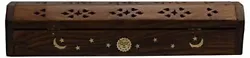The incense holder coffin has traditional hand carved intricate Jali or lattice work on the lid and brass accents that...