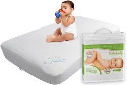 Vesta Baby Crib Mattress Protector Noiseless Waterproof Pad Cover Soft Jacquard Fitted Sheet Natural Bamboo for Infant...