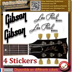2 stickers GIBSON 3,9 x 2,1 cm. 2 stickers LES PAUL 6,3 X 2,1 cm. Sticker autocollant pour intérieur et extérieur....