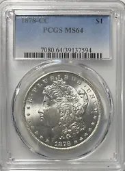 1878-CC Morgan Silver Dollar Certified PCGS MS64 Bright White Carson City Coin. The coin in the pictures is the exact...