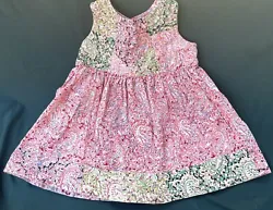 April Cornell Toddler Girls Multi Fabric Dress 6-12 with quilted bodice and full button back and mother of pearl...