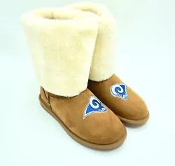 Rams logo embroidered on front. Style: Tan Fold over Boot.