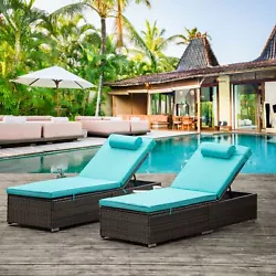 Outdoor PE Wicker Chaise Lounge - 2 Piece Patio Brown Rattan Reclining Chair Furniture Set Beach Pool Adjustable...