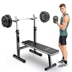 LMDEX ADJUSTBLE WEIGHT BENCH WITH SQUAT RACK Made from commercial-grade steel, its durable frame can withstand heavy...