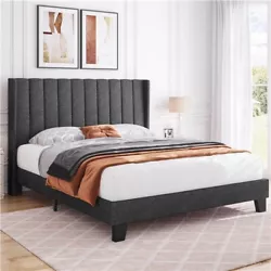 【Effective Protection】This linen upholstered bed frame with a thoughtful design- protective foot pads made to...