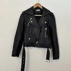 PARKER motorcycle leather jacket with knit back black XS. PARKER motorcycle leather jacket with knit back black XSFull...