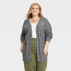 •Long-sleeve marled cardigan •Knit cotton-blend construction •Open-front style •Functional patch pockets...