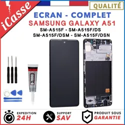ECRAN COMPLET AVEC CHASSIS Pour SAMSUNG GALAXY A51 NOIR (Non compatible avec A51 version 5G ). La colle et les outils...