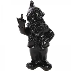 Statue nain de jardin doigt dhonneur noir enrésine - oeuvredesign etcontemporaine.