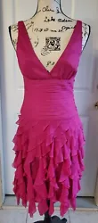 Beautiful, Laundry Shelli Segal hot pink party dress. 100% silk, chiffon heavily ruffled, and ruched waist.