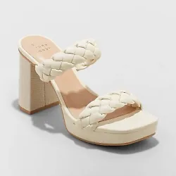 •3.25in block-heel sandals •Braided 2-band upper •Faux-leather construction •Square, open-toe and open-back...
