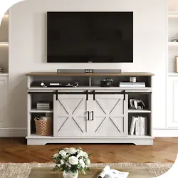 Charming, rustic TV stand with substantial storage. Grey white highlights rural and farmhouse styles....