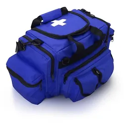 Trauma bag features an adjustable/removable shoulder strap and top carry handle.