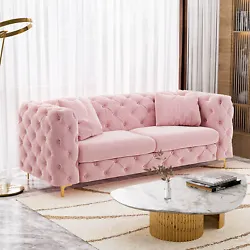 Velvet Sofa 3 Seater Upholstered Sofa Modern Couch For Living Room W/2 Pillows. 【Soft velvet fabric】- The living...