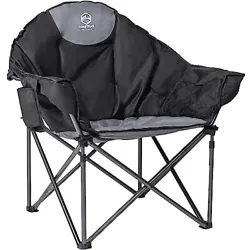 Oversized Padded Camping Chair Round Moon Saucer Folding Chair Outdoor Club Chair with Cup Holder,Black&Grey. SMALL &...