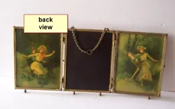 Back section between the two scenes with girls is a brown leatherette panel. Other side in good condition – two girls...