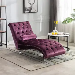 Modern Velvet Chaise Lounge Elegant Upholstered Recliner Chaise Sofa Bed with Pillow& Nailhead Trim &Luxury Acrylic...