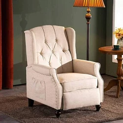 The elegant wingback and rivets decoration blends the modern art with retro complex. Classical Wingback Recliner Chair....