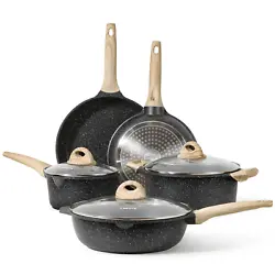 Nonstick Pots and Pans Set, 8 Pcs Non Stick Cookware Set, Induction Stone Cookware Kitchen Cooking Set (Black Granite)....