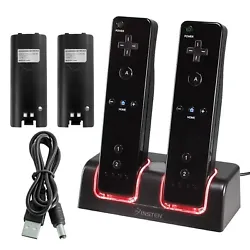 Nintendo: Wii, Wii U. Dock both of your remote and plug it into any USB port. No need to remove the battery. LED light...