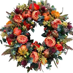 Fall Peony And Pumpkin Wreath?. : This lovely farmhouse-style pumpkin door hanger will look lovely gracing your front...