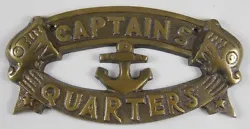 CAPTAINS QUARTERS Sign. Very nice nautical plaque. Antique brass over aluminum.