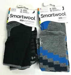 2 pair Unisex Smartwool Socks. Ski:PhD outdoor light mid crew. black:phD ski Light Elite blue/gray. light elite cushion.