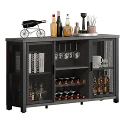 🍷3 Sets Wine Racks. We attached 2 sets stemware racks, keep wine organized. Bar Cabinet. Coffee Bar Cabinet. Close...