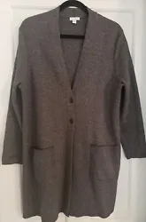 J. Jill Long Cardigan Duster LARGE Petite Charcoal Gray 2 Button Closure Pockets.  Haa a tweed like look but much...