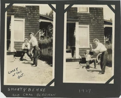 Playing baseball in the backyard: Shorty Behre and Chas Bergman, 