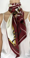 GUCCI Maroon Silk Oblong Scarf with Belt Design and GG Logo. Pre Owned Gucci ScarfOblong Belt Design Gucci Logo...