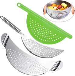 EASY TO USE: Crescent Pan Pot Strainer Spaghetti Pasta Fry Drainer Handheld Kitchen Utensil. Simply rest this crescent...