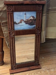 Antique Federal Reverse Painted Mirror with Eastlake Style Carving Solid Wood. Cosmetically, the wear on this piece is...